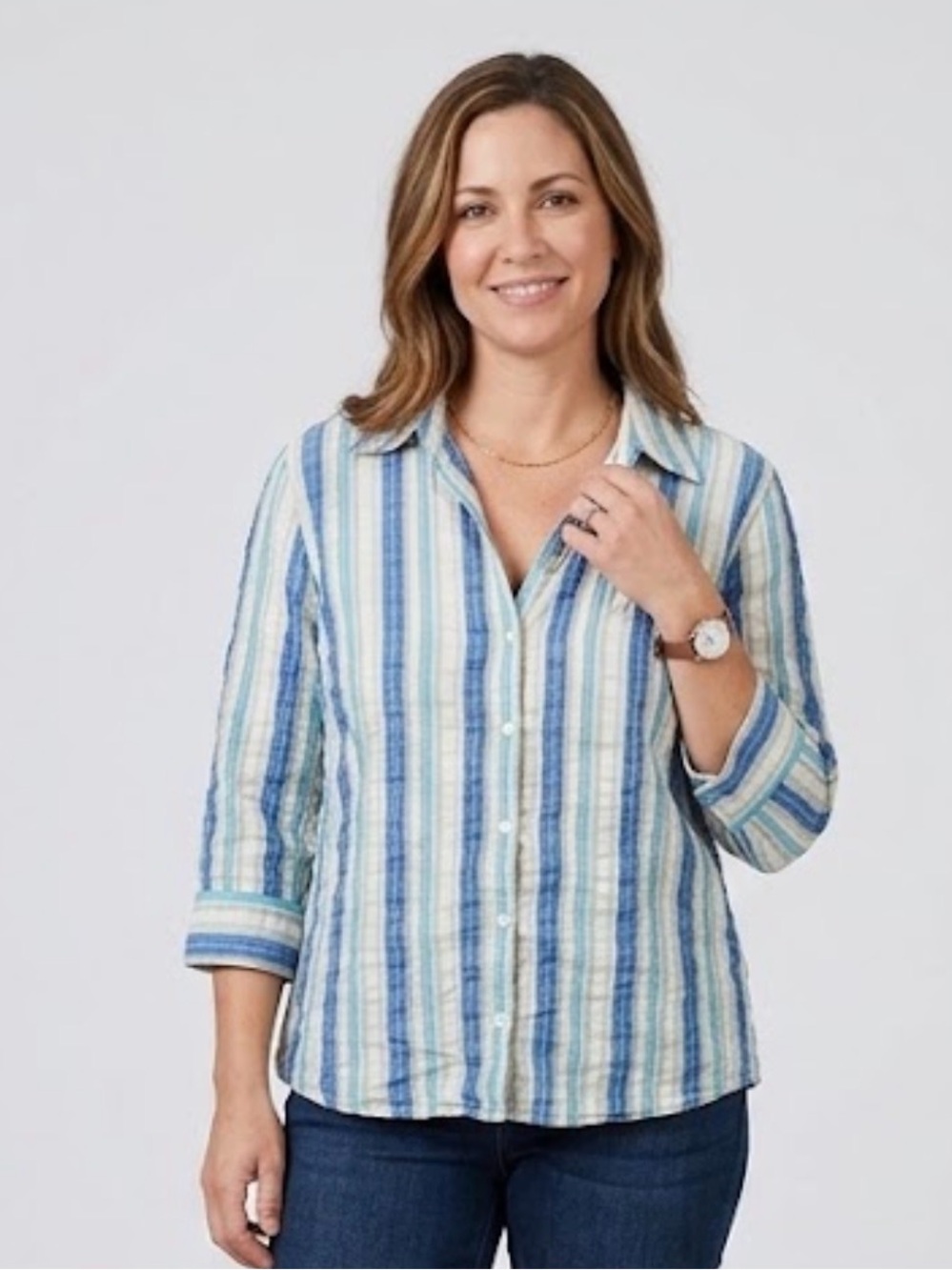 St. John's Bay Blue and White Striped Button-Down Shirt